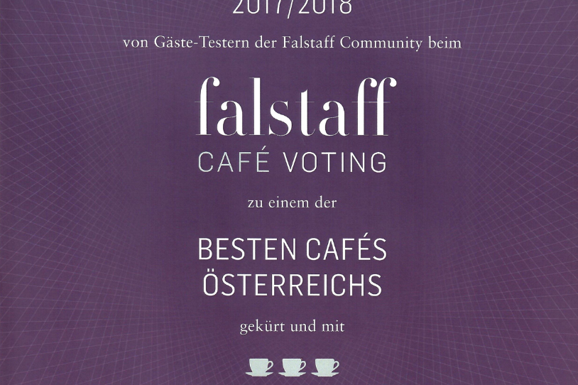 Ein Zertifikat, mit dem das Lamattina Kärnten 2017 vom Falstaff Café Guide als eines der besten Cafés Österreichs ausgezeichnet wurde.